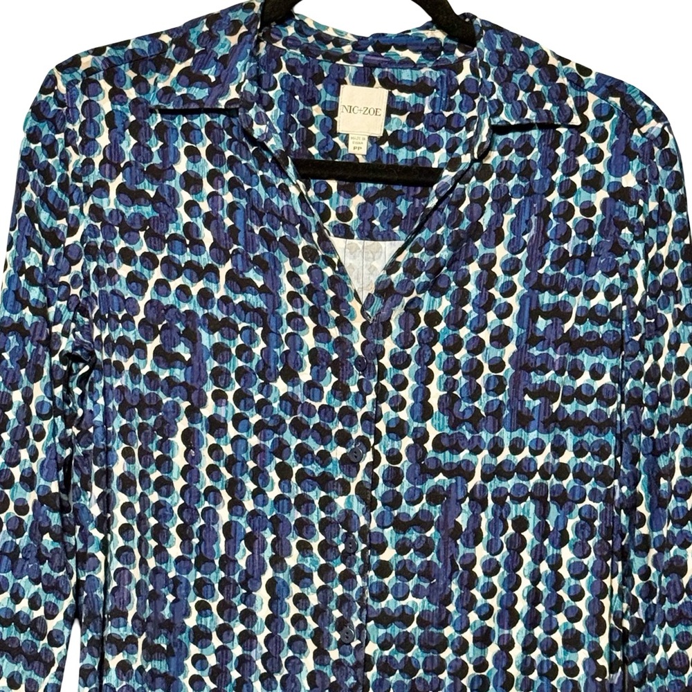 Nic + Zoe Long Good Vibes Sleeve Button Front Abstract Polka Dot Blouse Top - Picture 3 of 14